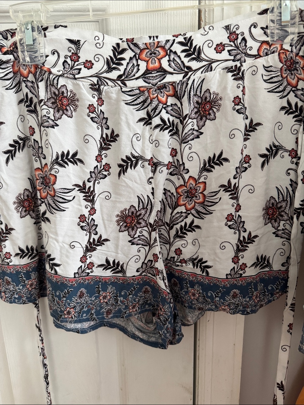 Charlotte Russe White Floral Print Shorts with Orange Accents